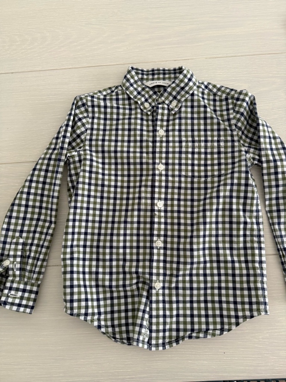 Janie and Jack Boys Button Down Shirt Size 4 Green Blue Plaid Long Sleeve